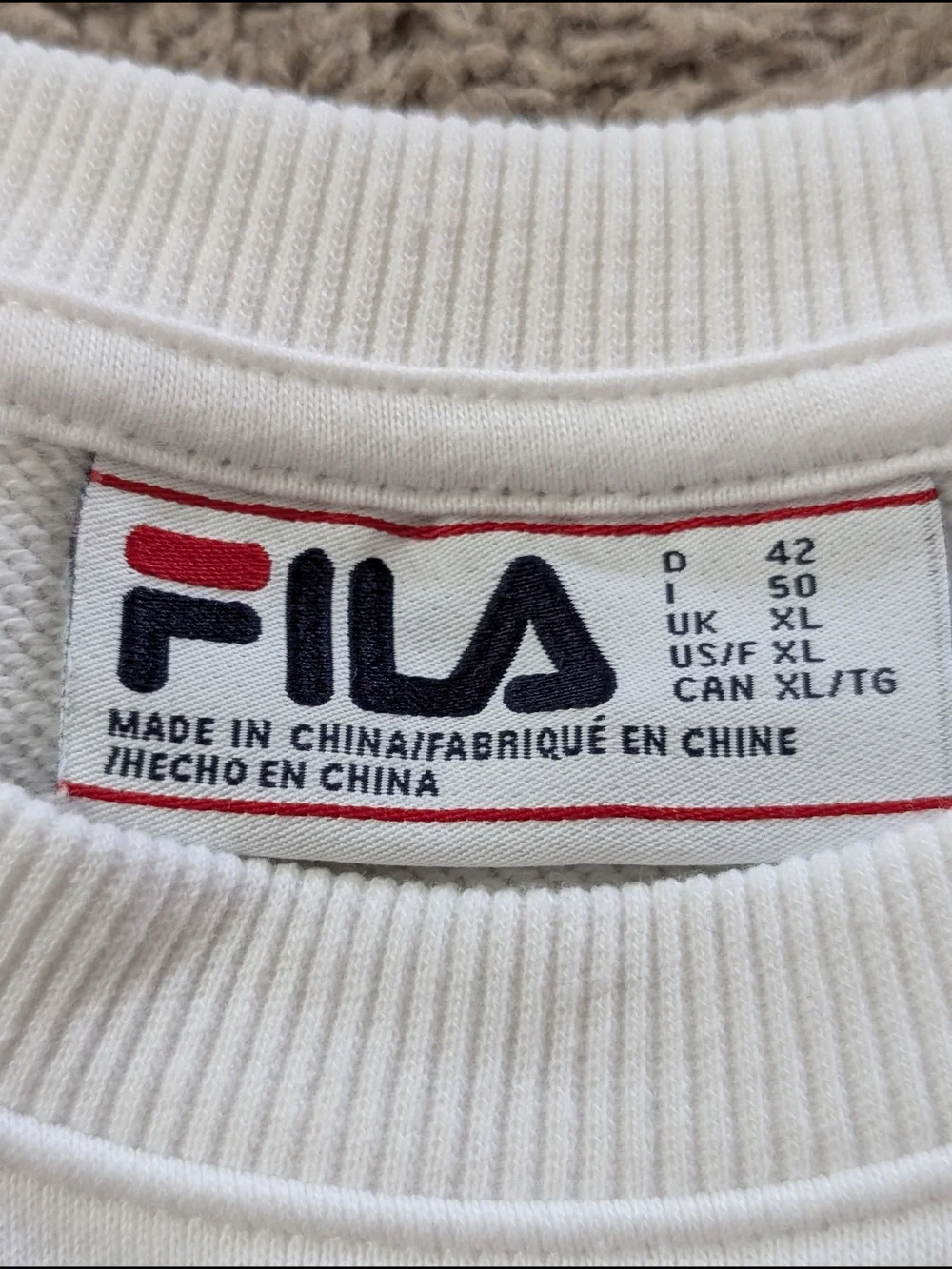 Fila White French Terry Crewneck Sweatshirt with Striped Trim Size XL - Picture 11 of 12